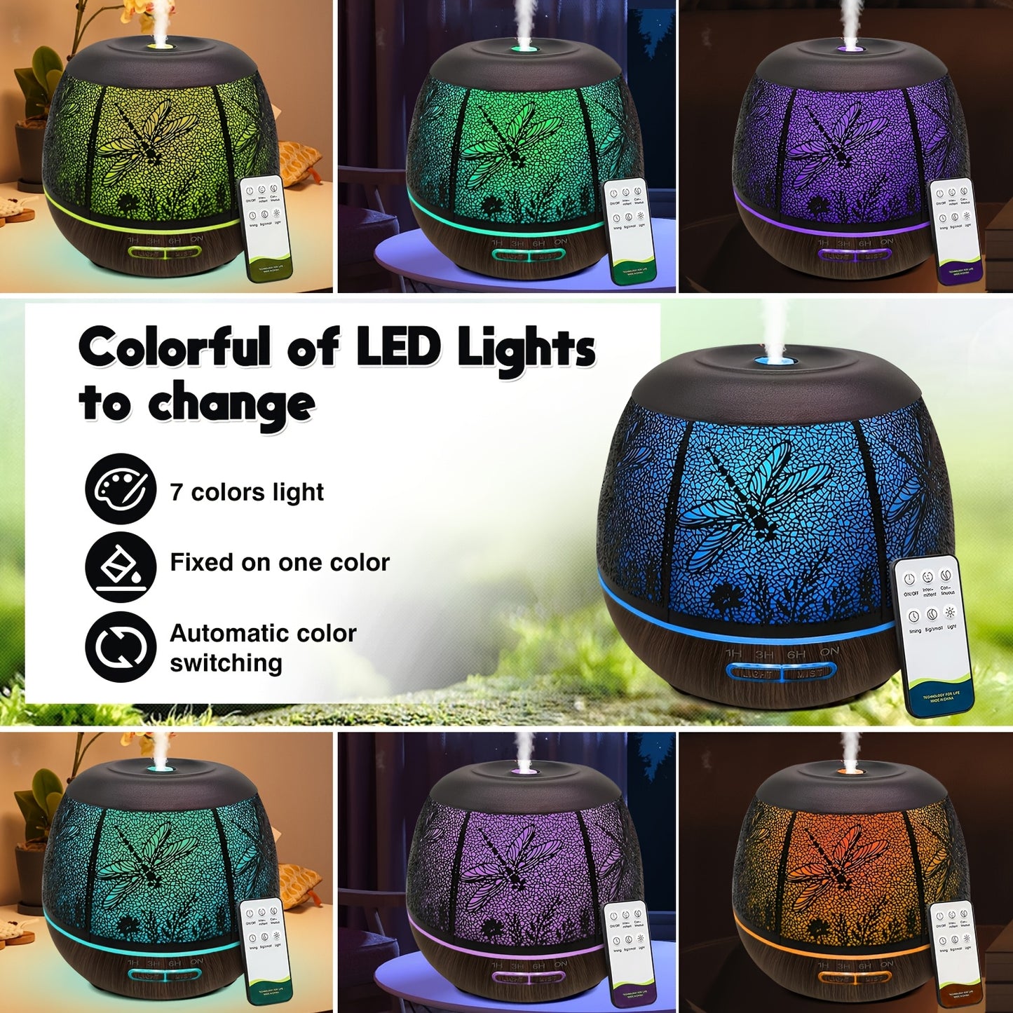 NANAROCCID Metal Aromatherapy Diffuser With 7-Color LED Lights