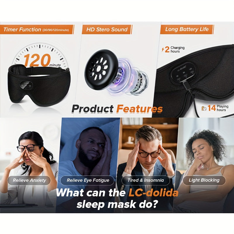 LC-Dolida Sleep Headphones Sleep Mask, Wireless 3D Light-Blocking
