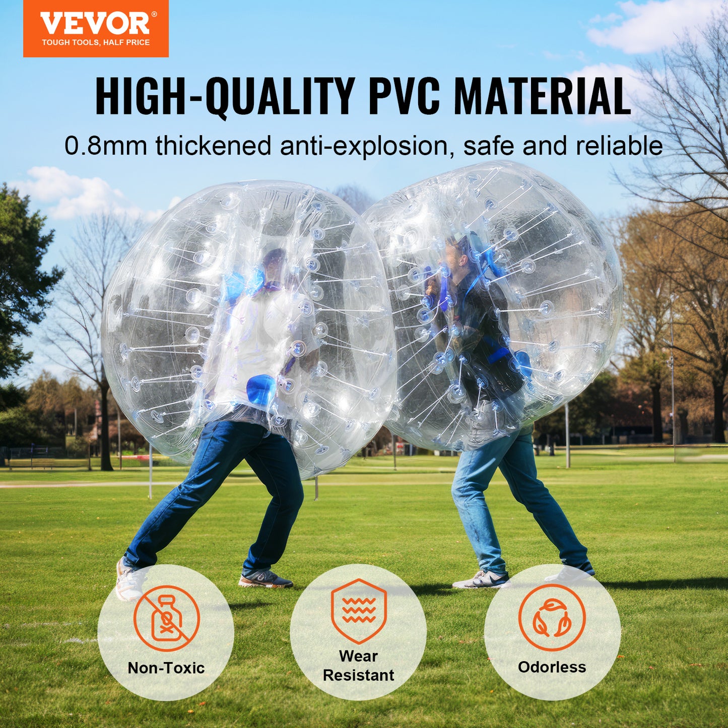 VEVOR Inflatable Bumper Balls 2-Pack, 4FT/1.2M Body Sumo Zorb Balls for Teen, 0.8mm Thick PVC Human Hamster Bubble Balls for Outdoor Team Gaming Play, Yard, Park