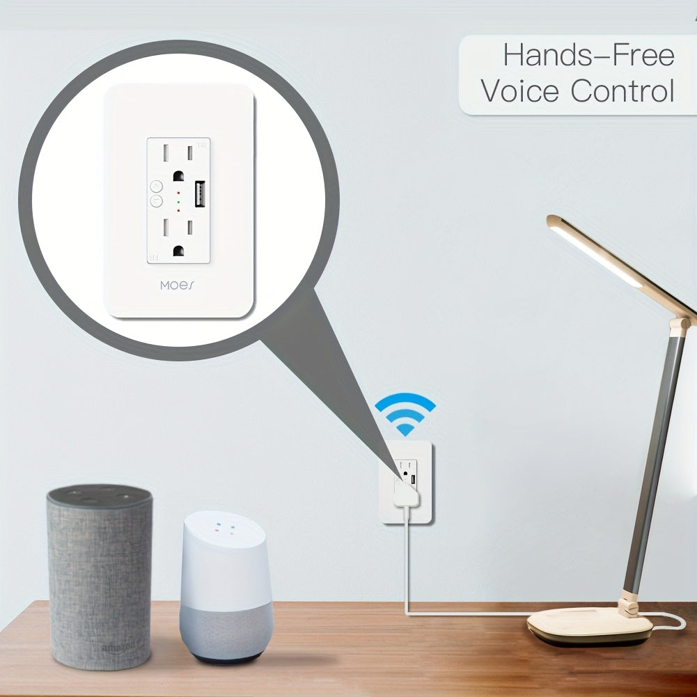 MOES WiFi Enabled Smart Wall Outlet With USB Interface