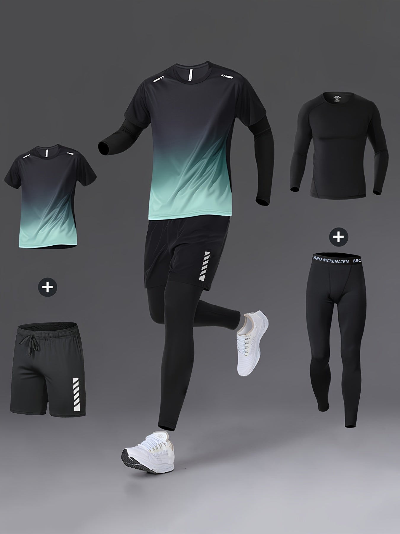 Men Fitness 4 Piece Moisture Wicking Training Set Performance