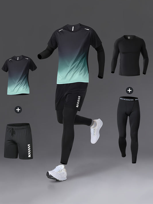 Men Fitness 4 Piece Moisture Wicking Training Set Performance