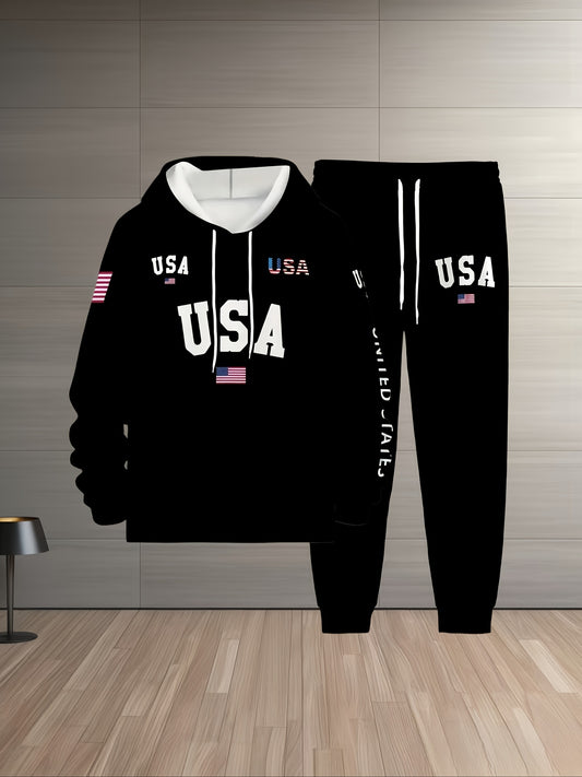 Men's Hooded Sweatshirt and Sweatpants Set Polyester