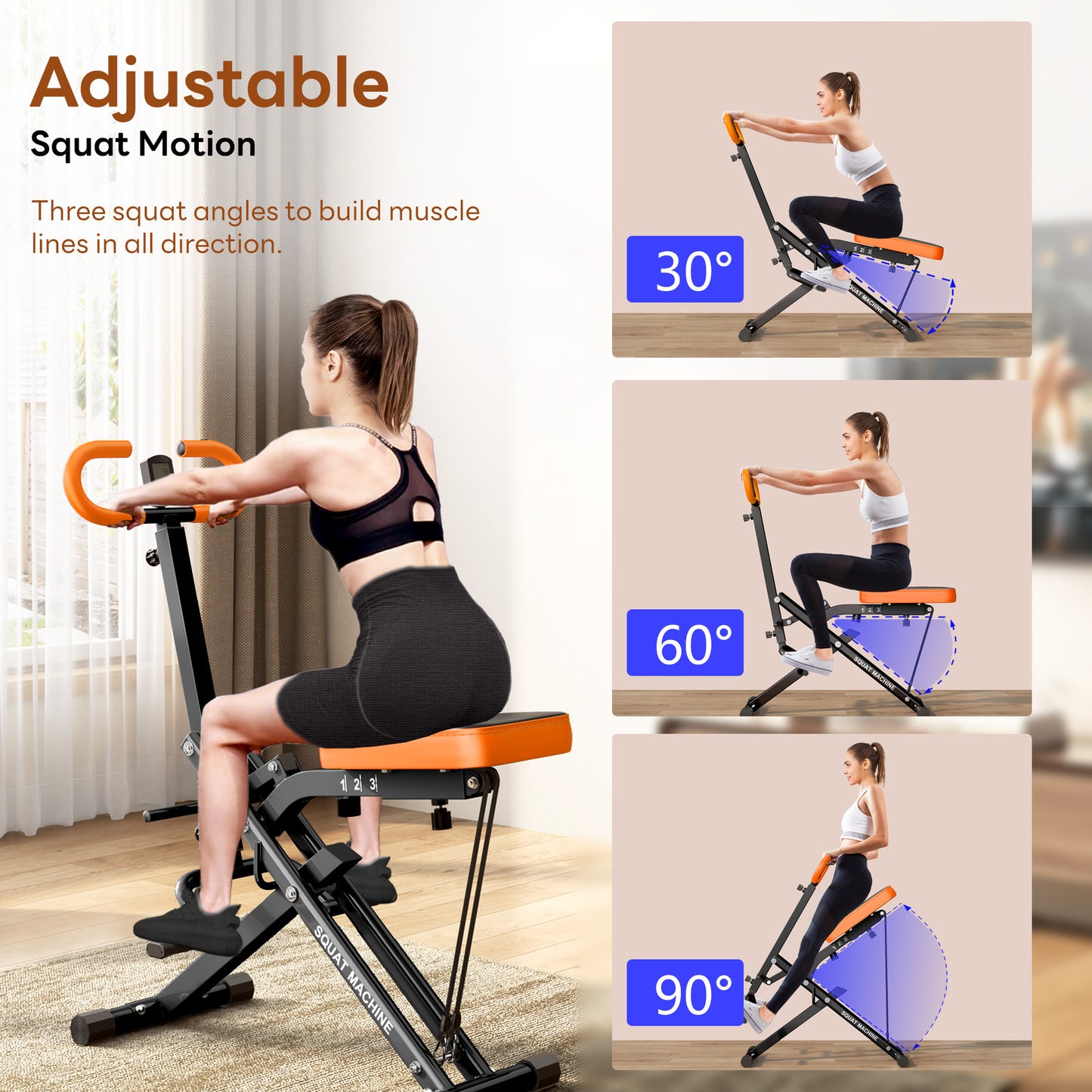 Squat Machine for Home Gym, Squat Rowing Machine with Adjustable Resistance and Optional Full Motion, Squat Assist Trainer for Glutes & Legs Workout