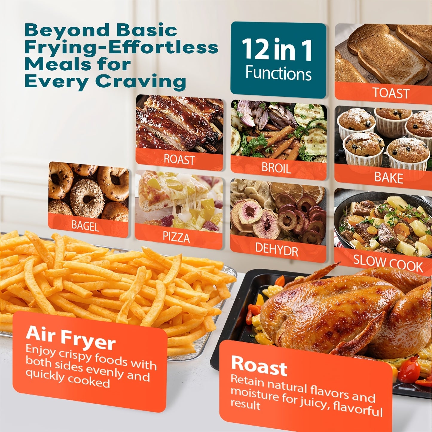 12-in-1 Air Fryer Convection Oven & Toaster Oven Combo with Rotisserie, 28QT Large Family-Sized Ovens Suitable for Whole Chicken, 11” Pizza, Roasting,, Broiling - Heavy-Duty for Kitchen, Christmas/Birthday Gift (120V, A-Typ