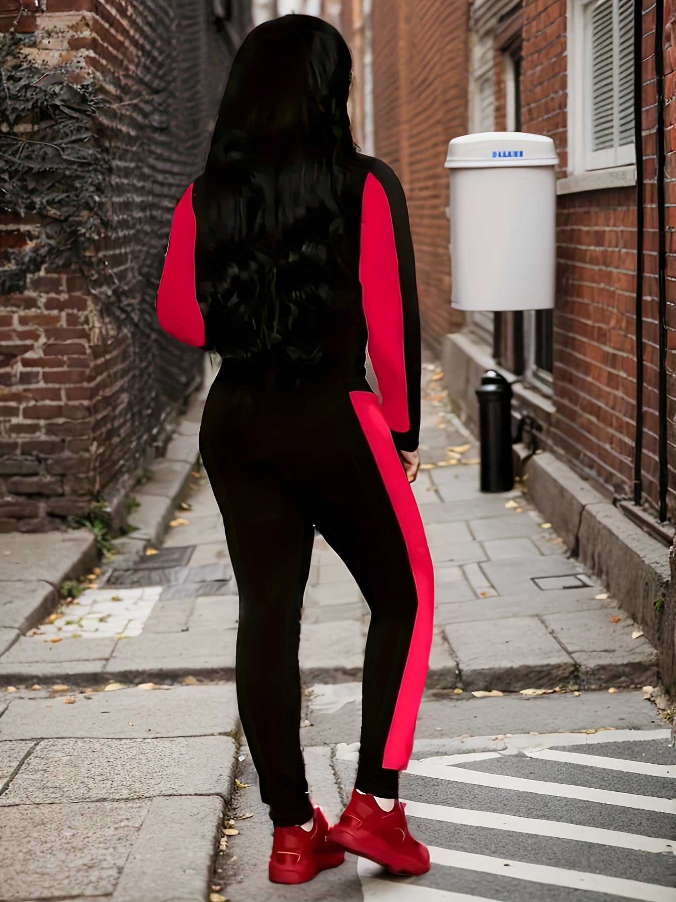 Hoodie and Jogger Set Full-Zip, Stretchy Polyester Blend