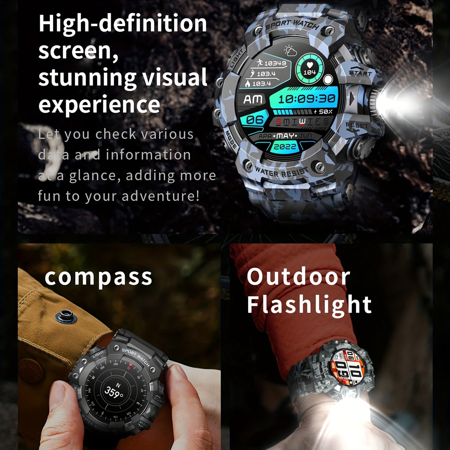 Smart Watches for Men (Answer/Make Call), Outdoor Watch with LED Flashlight, 1.32" TFT Screen Watch, 100+ Sport Modes, SOS, Sleep Tracker, Fitness Watch Health Watch for iPhone/Android - Cool Gifts for Men