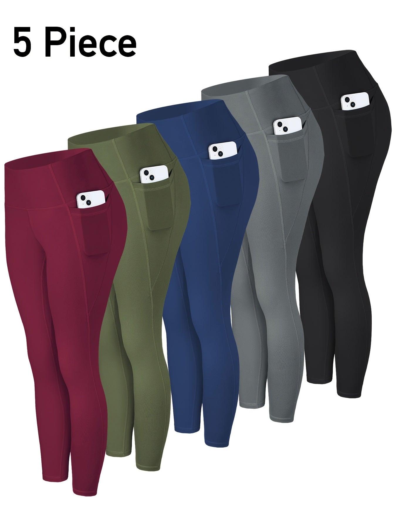 LINOZO Leggings With Pockets, High Waist Cropped Polyester