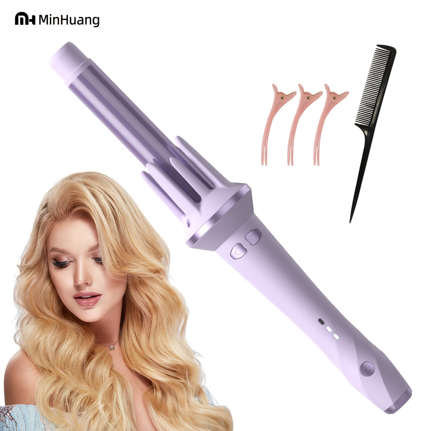 1pc-FCC! Automatic Hair Curler 28mm - Rotating Curling Iron with 3 Heat Settings, Safe Touch Cool Tip & 110V US Plug, Burn Protection for Beginners, Salon Results at Home