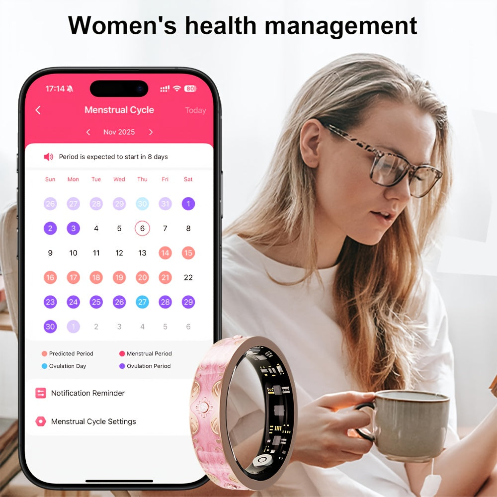 Smart Ring for Women - Activity Ring and Fitness Tracker with Step, Distance, Calorie, Menstrual Cycle Tracker, Health Rings for iPhone Android, No Subscription Fee, IP68 Waterproofing Intelligent Ring - Ideal Gift for Mom/Gi