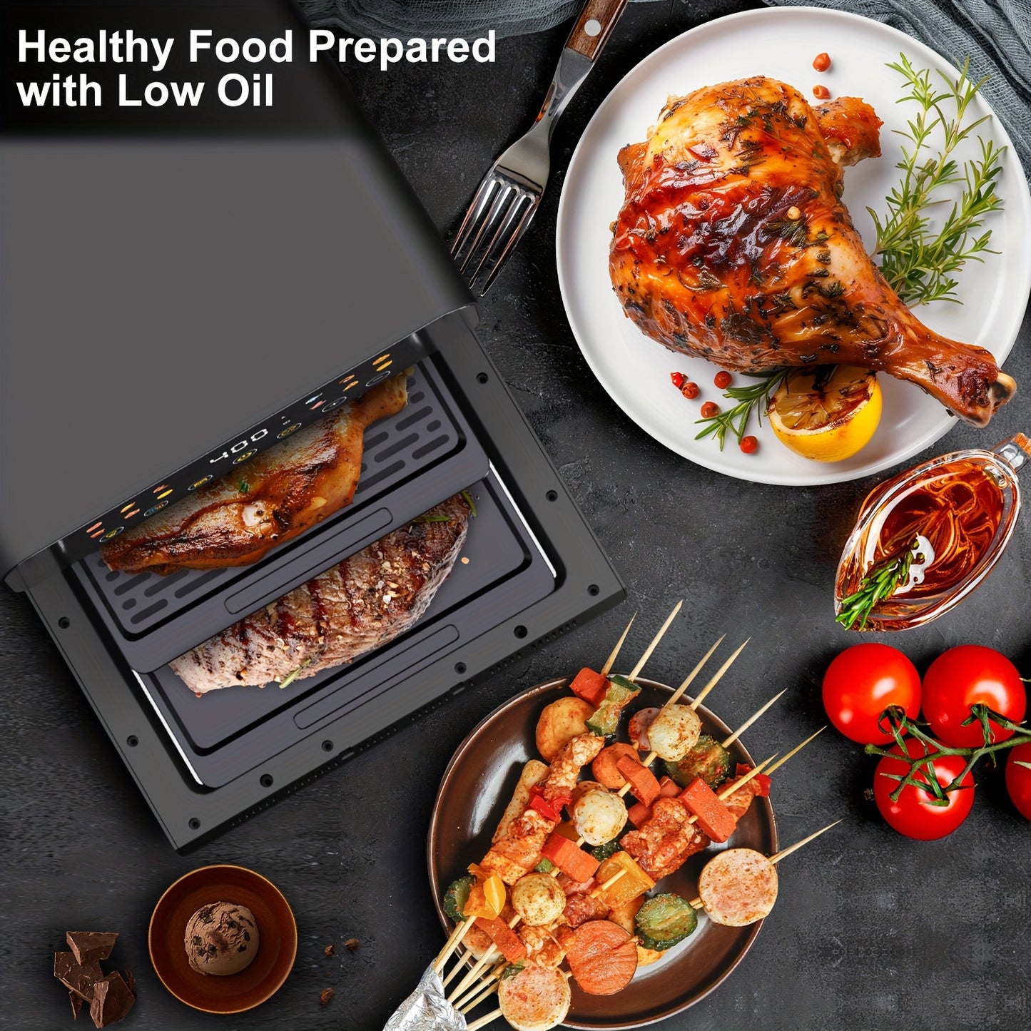 12Qt Large Air Fryer Toaster Oven Combo, Extra Large Countertop Convection Oven with Digital Touchscreen, 12 Presets, Easy-View Window, Nonstick & Dishwasher-Safe, Bake, Roast, Reheat, Black, Air Fryer Oven