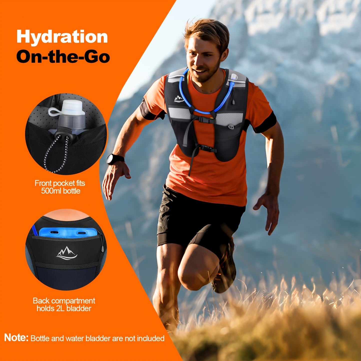 WOCBUY Running Vest for Women Men, Lightweight Breathable Hydration Vest with Large Compartment, Reflective Running Hydration Vest, Running Water Vest for Hiking Cycling Marathon Trail Jogging Race