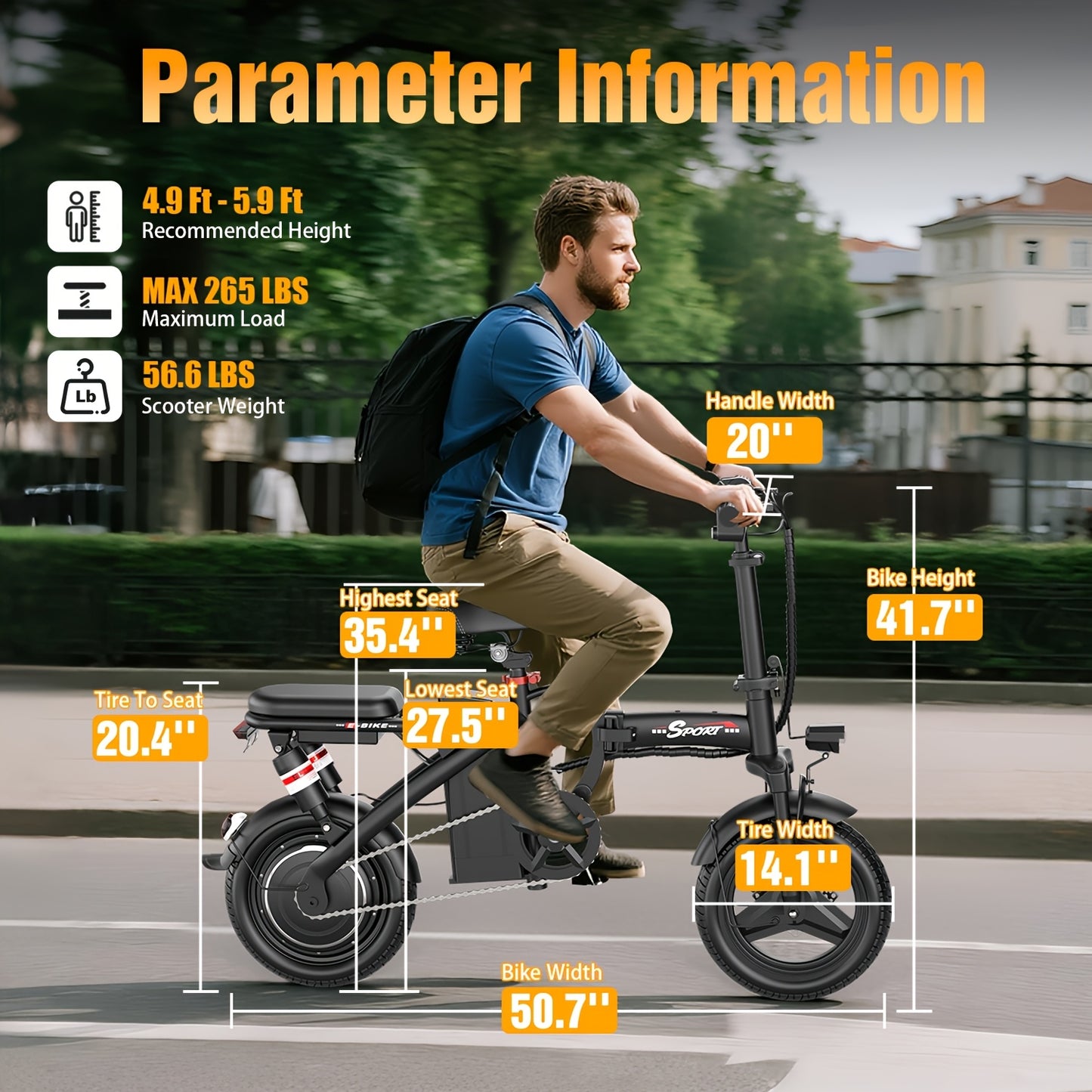 Electric Bike Folding 650W 48V Rechargeable Battery