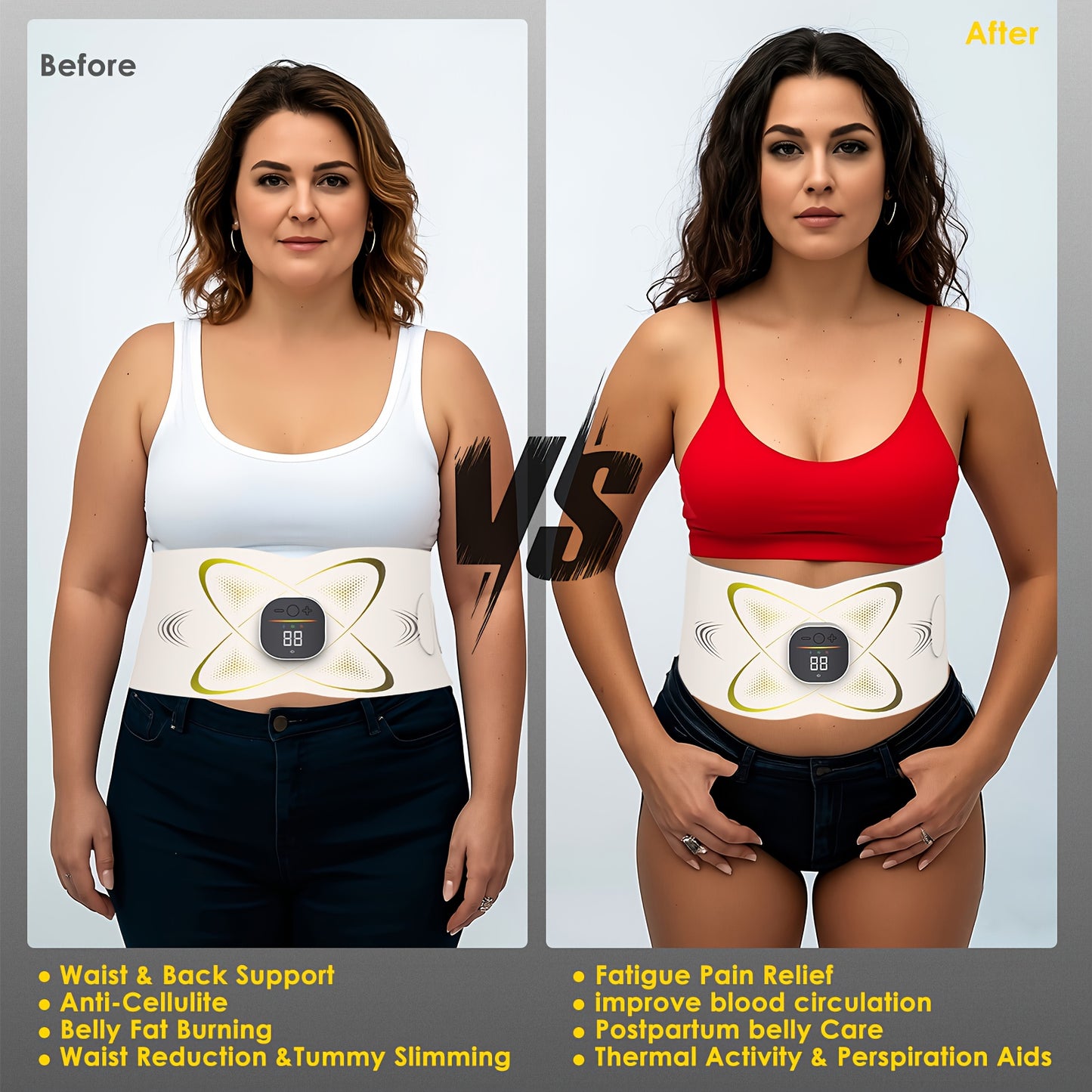 TENS/EMS Belly Fat Remover, Fat Burner for Stomach, AbsMuscle Stimulator Abdominal, Ab Belt Muscle Stimulator withHeat for Belly Fat Loss, Stomach Cellulite Melting, PostpartumCare Smooth & Firming, Lower Back Massager for Pa