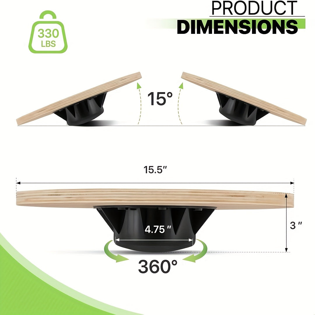 15.6'' Multifunctional Wooden Wobble Balance Board - 360° Rotating Stability Trainer with Non-Slip Surface | Full-Body Core Workout & Physical Relax | Home Gym & Rehabilitation Essential