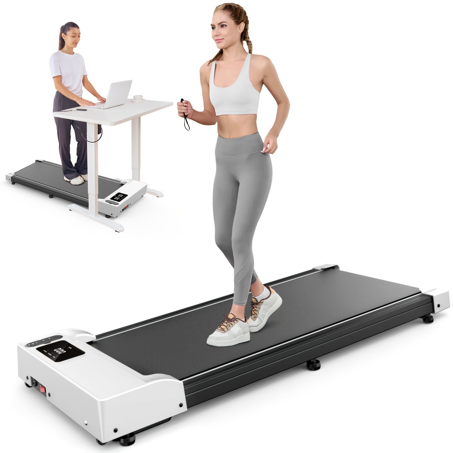 HOMSHADE 2-in-1 Walking Pad Treadmill Under Desk Portable