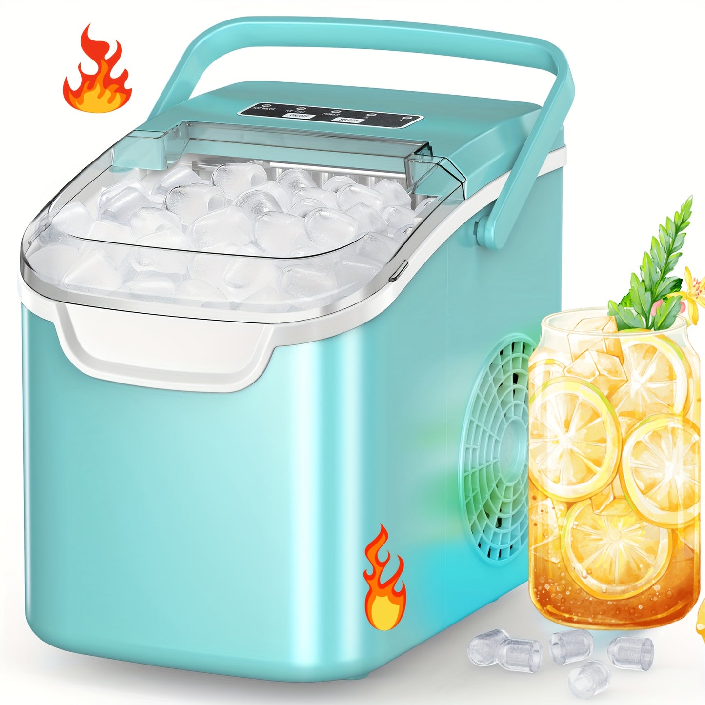 Ice Makers Countertop, Portable Ice Maker Machine with Self-Cleaning, 26.5LBS/ 24Hrs, 6 Mins/ 9pcs Bullet Ice, Ice Scoop and Basket, Handheld Ice Maker for Kitchen/ Home/ Office/ Party, Red.