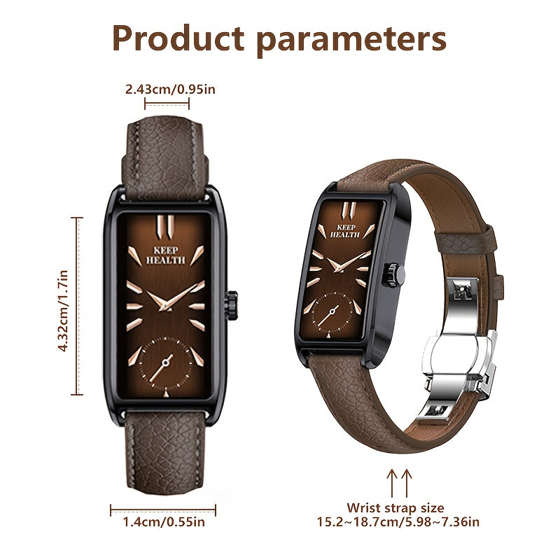 Couple smart High Quality watch, retro square dial, brown strap, Keep Health health tracking, suitable for more than ten languages and over a hundred modes, supporting exercise recording, menstrual period recording, sleep mon