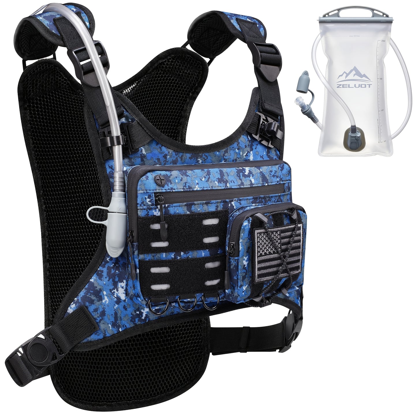 Running Vest, Lightweight Adjustable Chest Pack With Gear Holder, 2L Water Bladder, Reflective Running Hydration Vest For Women Men, USA Original Patent, For Marathon