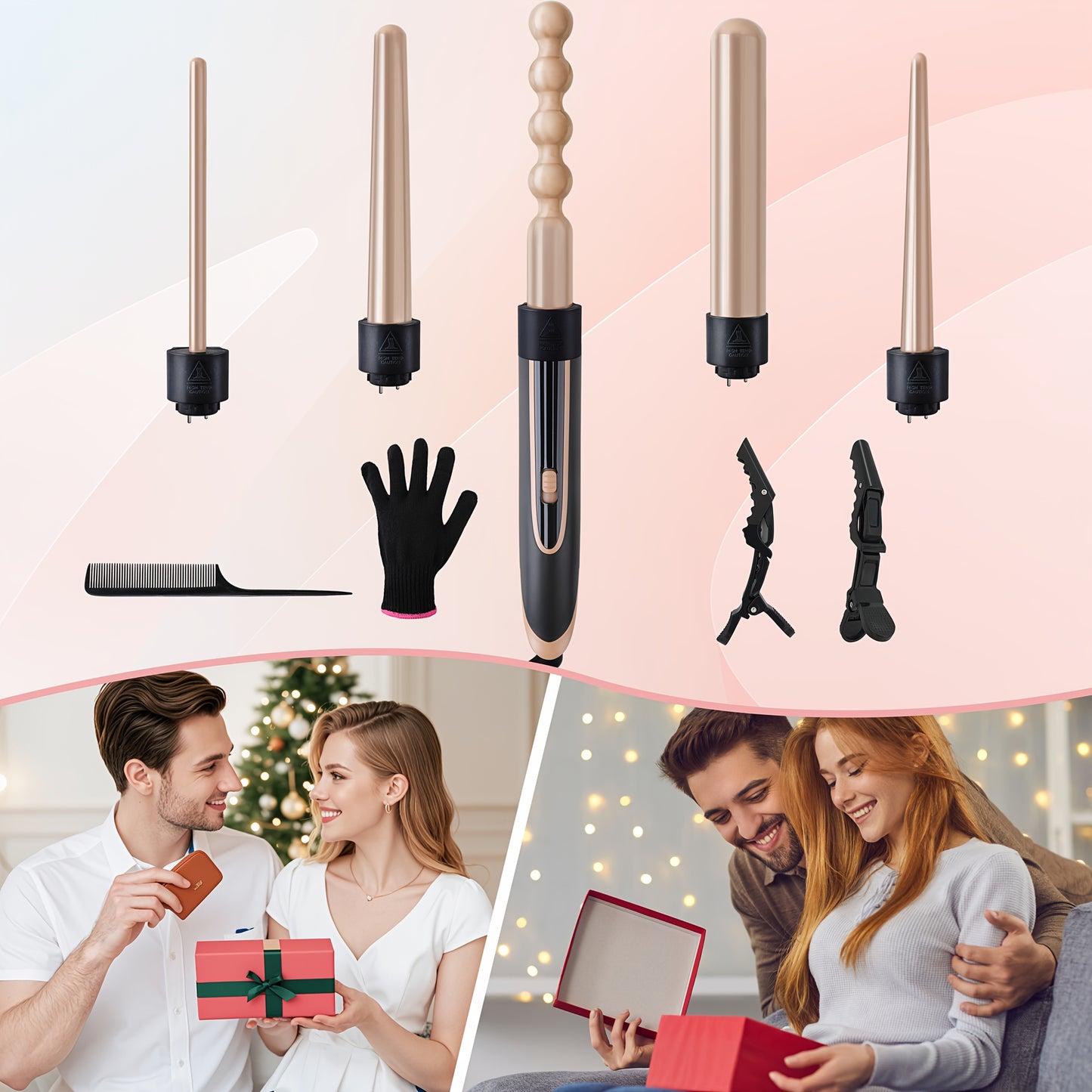 Hair Curling Wand 5in 1 Hair Curlers Iron Set 0.4" - 1.25" with 5 Ceramic Interchangeable Barrel for Long Short Hair Styling Tool for Women Gifts Birthday Christmas Thanksgiving Day New Year Festival Hairstylist Essentials St