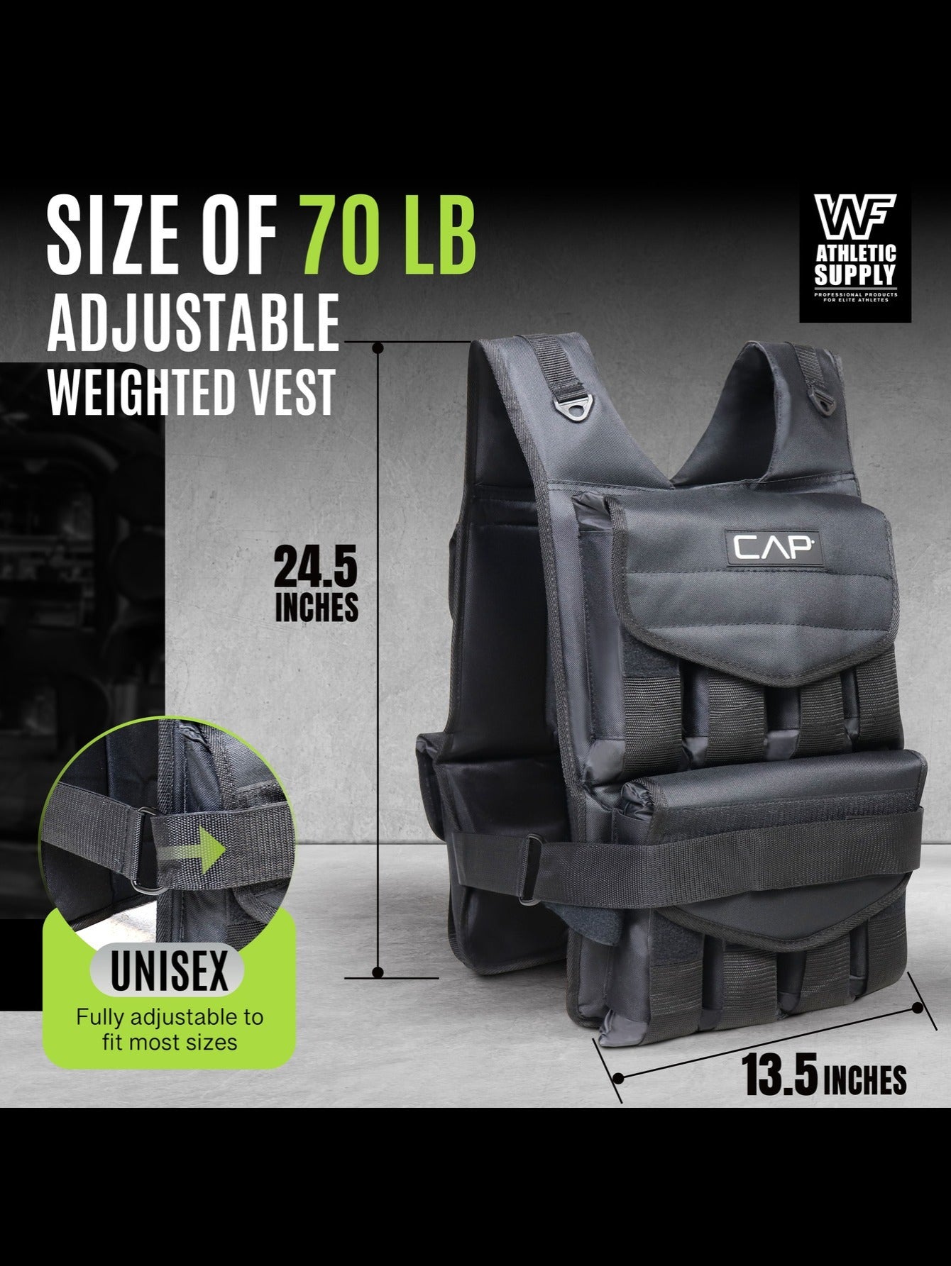 CAPHAUS Adjustable Weighted Vest With 70LB Capacity For Training