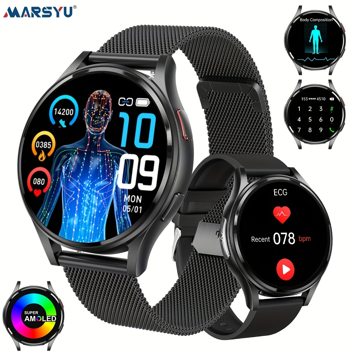 New Smart Watch for Women Men, 1.43'' AMOLED Screen, BT5.3 Call, 260mAh Battery, 130+ Sport Modes, Motion Tracking, SOS Emergency Call, AI Intelligent Voice, Message Reminder, Weather Forecast, Fitness Tracker for IOS & Andro