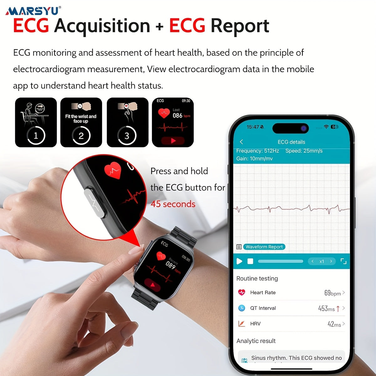 Marsyu Smartwatch AMOLED Display With NFC And 530mAh Battery