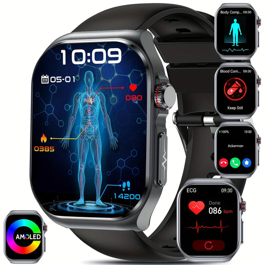 Smartwatch for Women And Men: Features a 2.04" AMOLED Screen, a Long-Lasting 530Mah Battery, Wireless 5.3 Calling, Multiple Sports Modes, Menstrual Tracking, Weather Updates, Voice Assistant/Sos, Magnetic Charging, And Fitnes