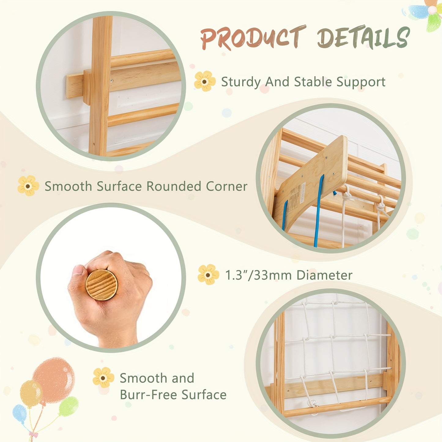 10-in-1 Solid Wood Swedish Ladder Wall Gym - All-in-One Kids & Adult Climbing Frame with Rock Wall, Gymnastics Rings, Pull-Up Bars, Slide, Swing Set | Indoor/for home Playground Equipment, Easy Assembly, Space-Saving Multi- A