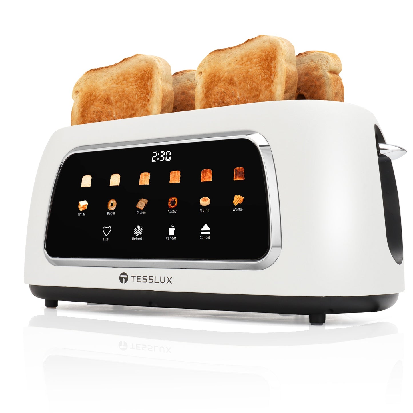 4 Slice Toaster With Touch Screen Control, 1.5" Wide Long Slots, 6 Browning Levels & 6 Bread Types, Digital Timer, Memory, Defrost, Reheat (BLACK)