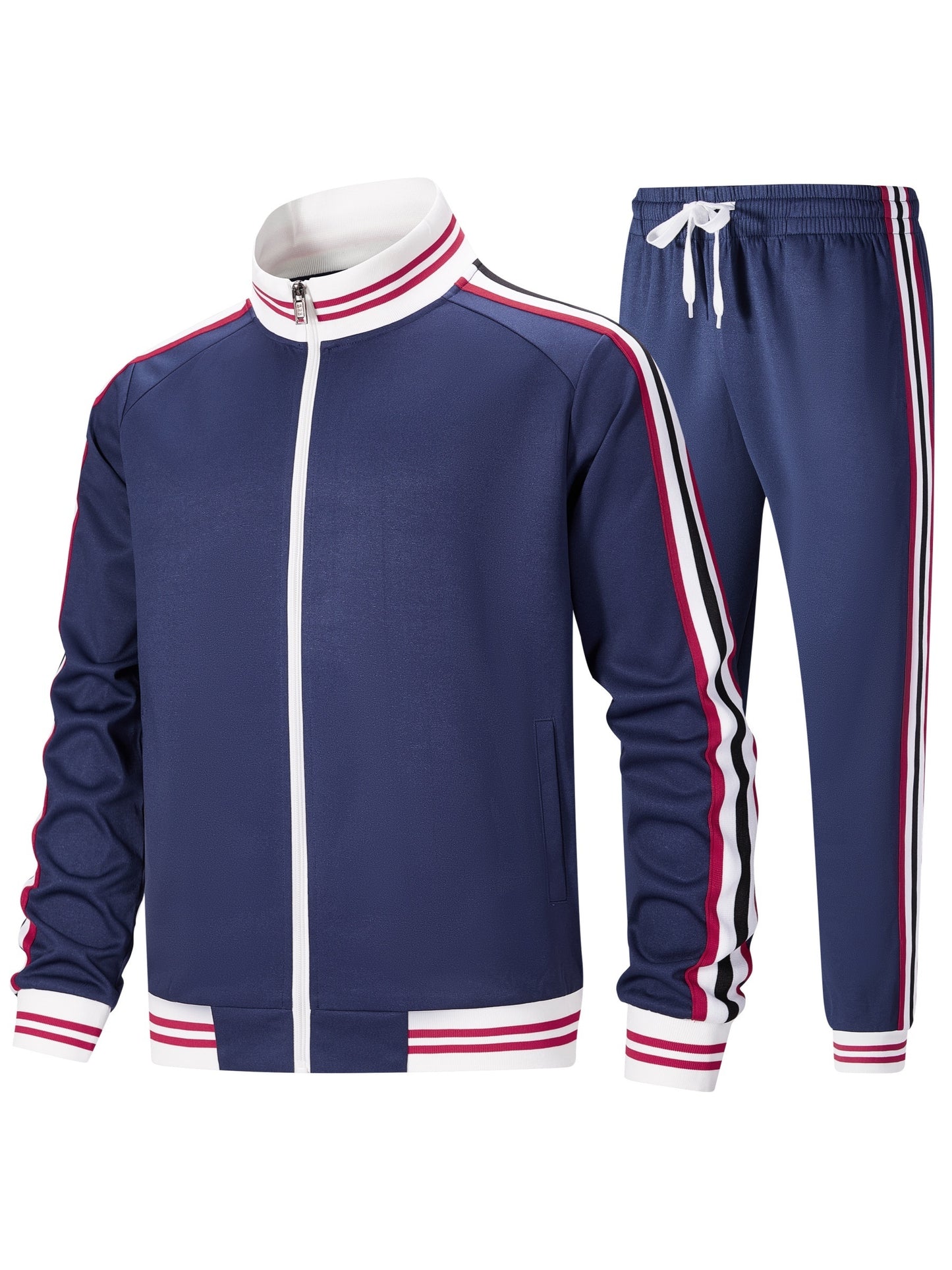 Men's Track Suit Set Polyester Zip Jacket And Pants 2pc