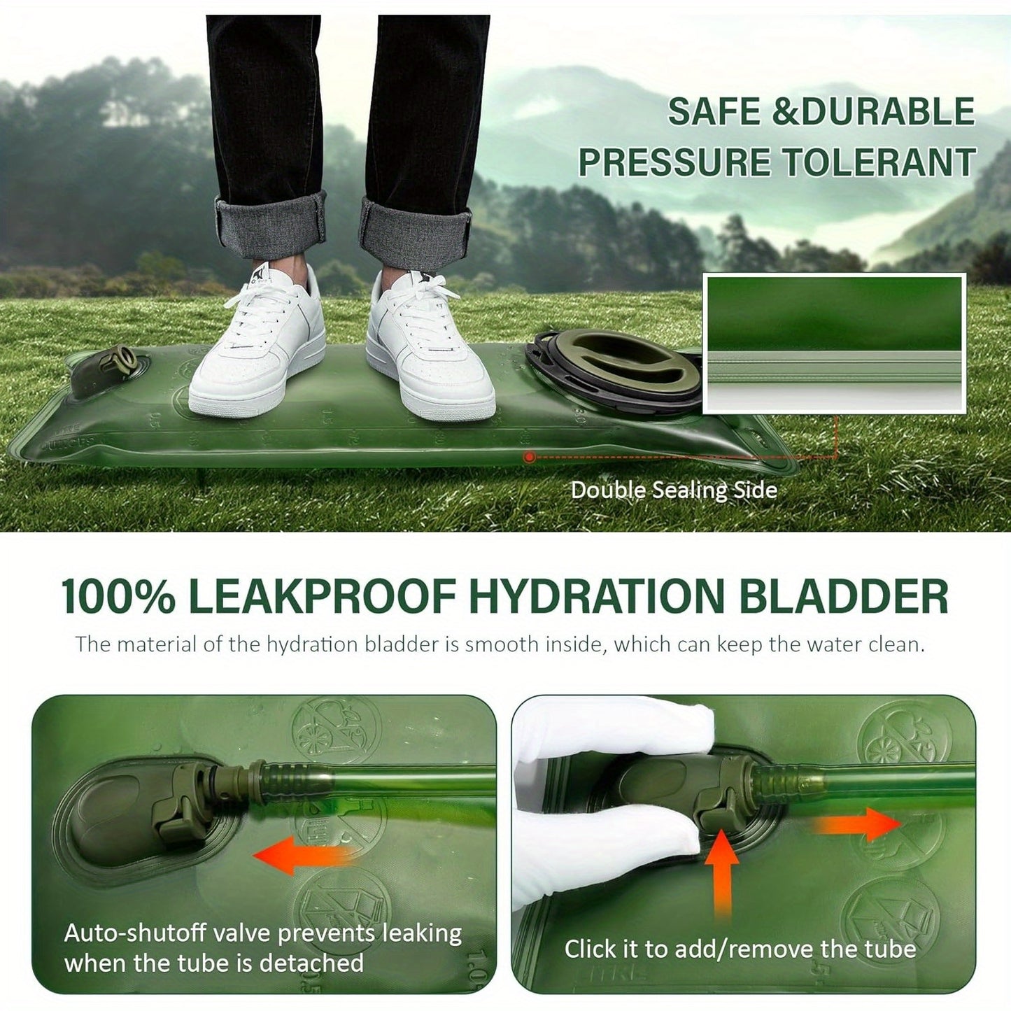 67.63oz Leak-Proof Hydration Bladder with Ergonomic Handle & Quick-Connect System - BPA-Free High-acity Water Reservoir, Large Opening Screw & Detachable Tube for Hiking, Camping, Cycling, Running Backpacks - Compatible with
