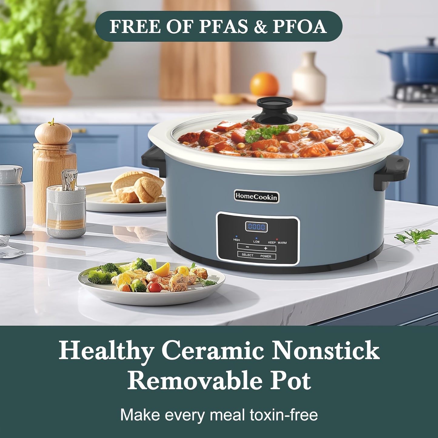 1pc 6-Quart Programmable Slow Cooker with Classic Ceramic Liner, Perfect for Mixing Salads, Making Jam, and Cooking Noodles, Dishwasher Safe Pot, White or Black, Glass/Aluminum/Ceramic Material, 120V, US Plug, Small Household