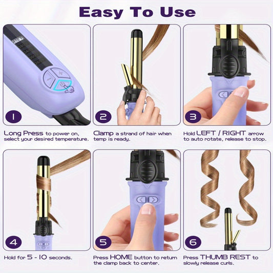 Rotating Curling Iron, 1/4 Inch Automatic Curler for Effortless Waves, Long-Lasting Results, Defined Curls, Easy to Use, Temperature Control, Suitable for All Hair Types, Up to 430℉