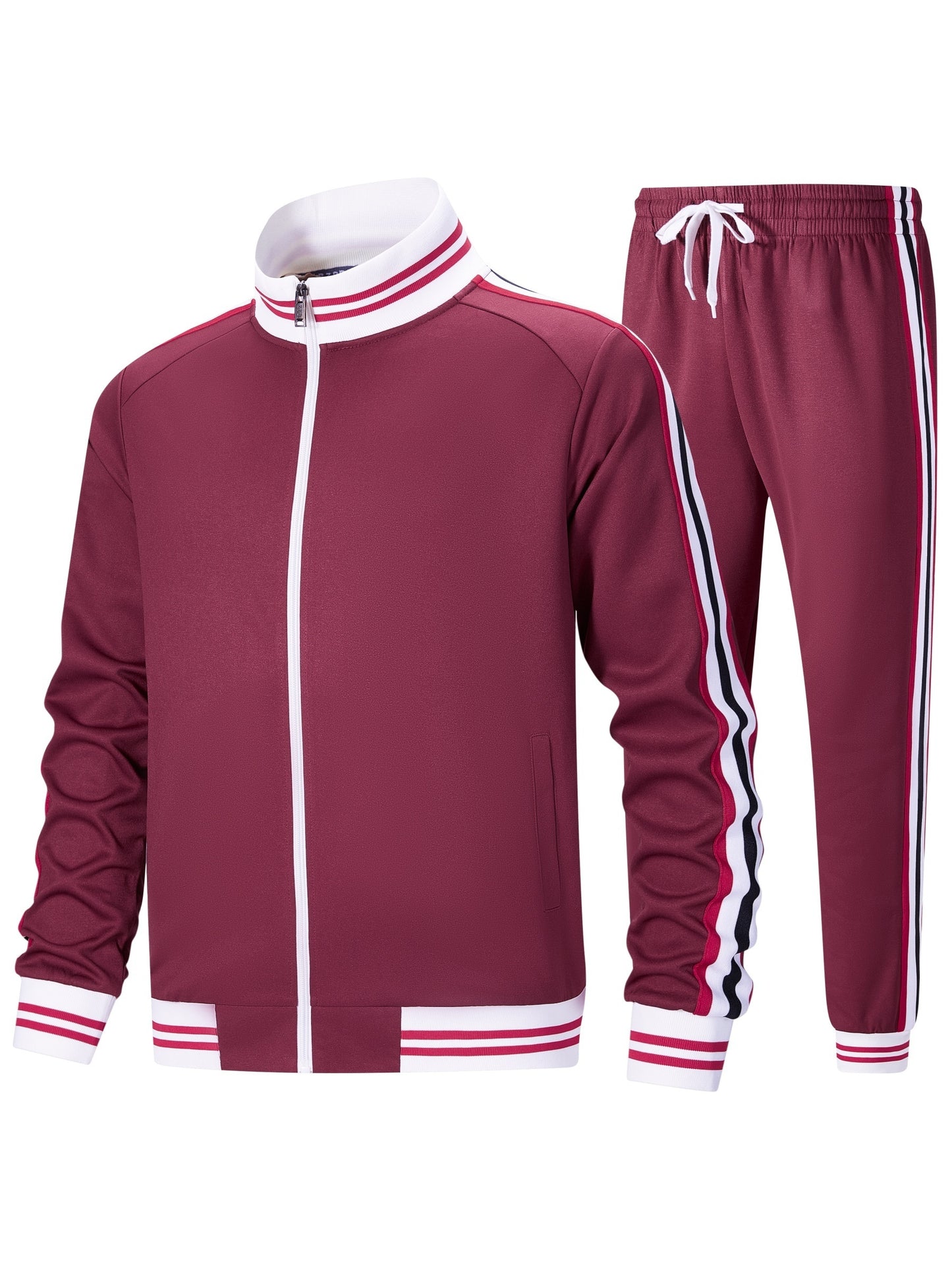 Men's Track Suit Set Polyester Zip Jacket And Pants 2pc