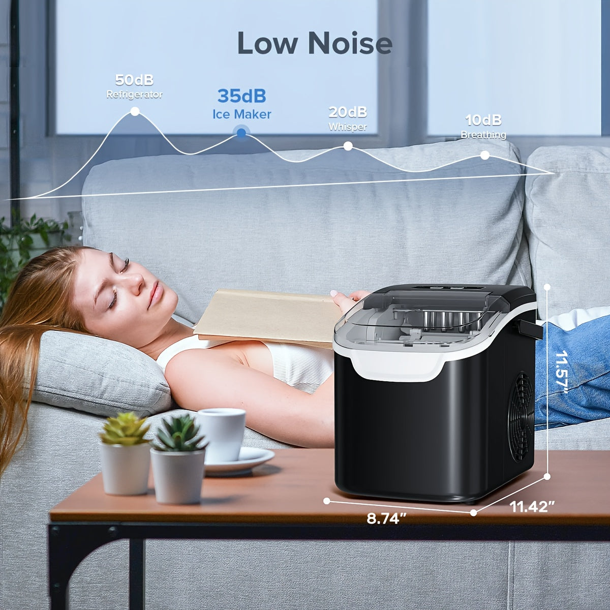 KNDKO Ice Maker, Making Ice In 8mins- Portable with Detachable Water Tank, Produces 26Lbs Ice/ Day, Self-Cleaning Function, Perfect for Home, Office, Parties.