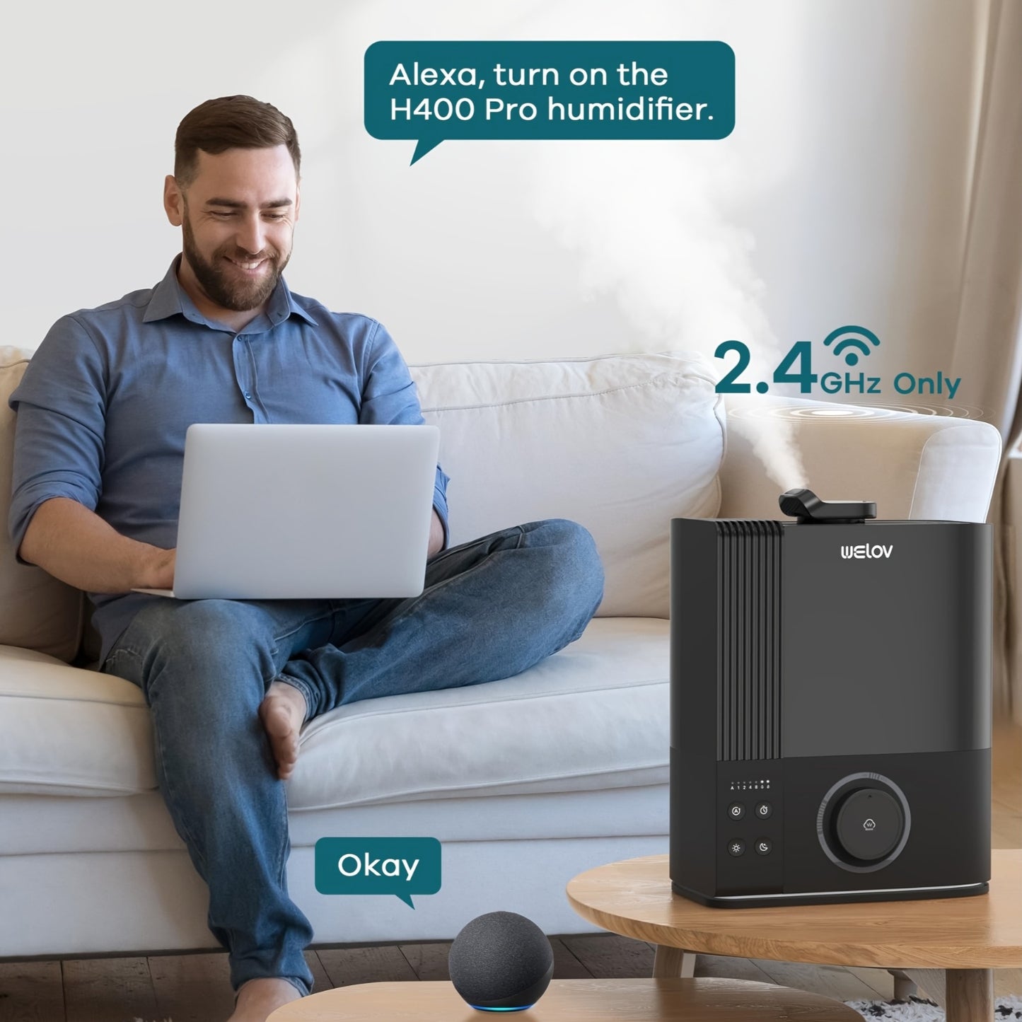 WELOV Smart Humidifier Top Fill Cool Mist Oil Diffuser