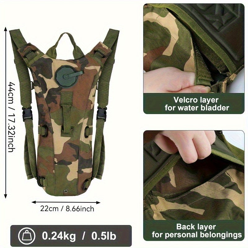 101, 44oz Camouflage Waterbag Backpack - Lightweight Adjustable Shoulder Strap, Multi-Pocket Design, Ergonomic Running & Hiking Backpack, Durable Rugged Breathable Water Bag for Outdoor Sports, Green, Hiking Gear, Camouflage