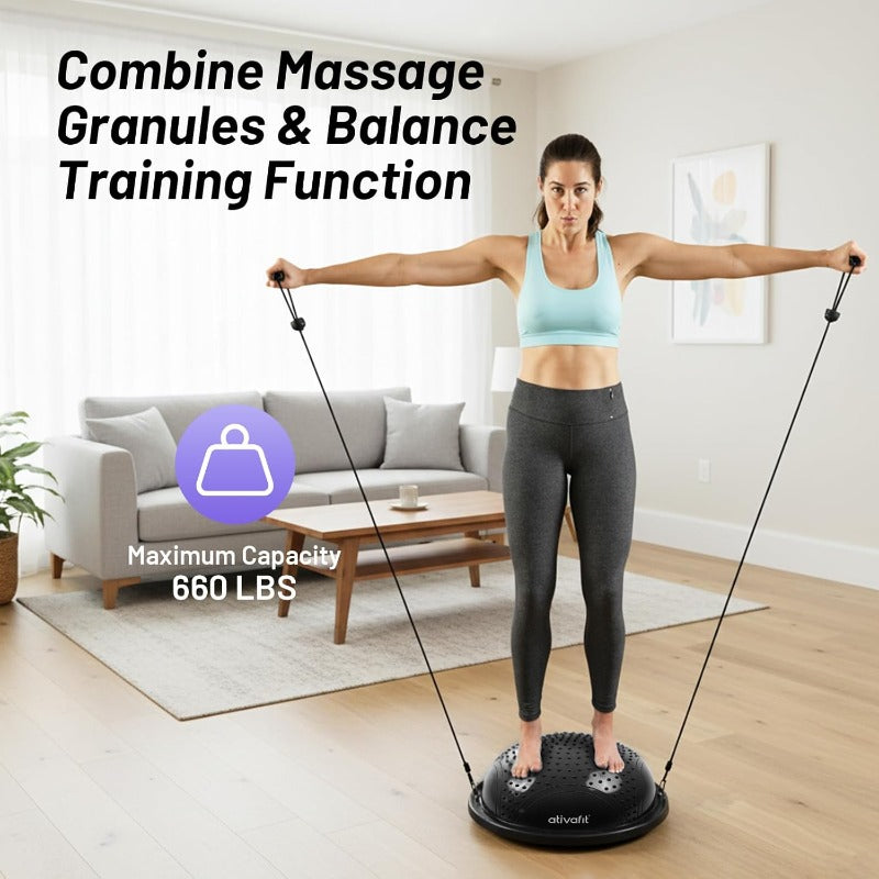 ATIVAFIT Half Exercise Ball With Massage Granules Resistance Bands
