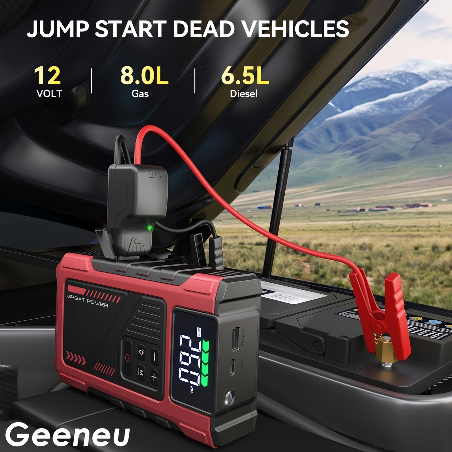 5000A Portable Wireless Car Air Compressor Jump Starter with Air Compressor, Battery Jump Starter Portable Peak, Car Battery Charger Portable For12V(8.0LGas/1.72gal Diesel) Start The Car Quickly, USB Input/output, LED Emergen