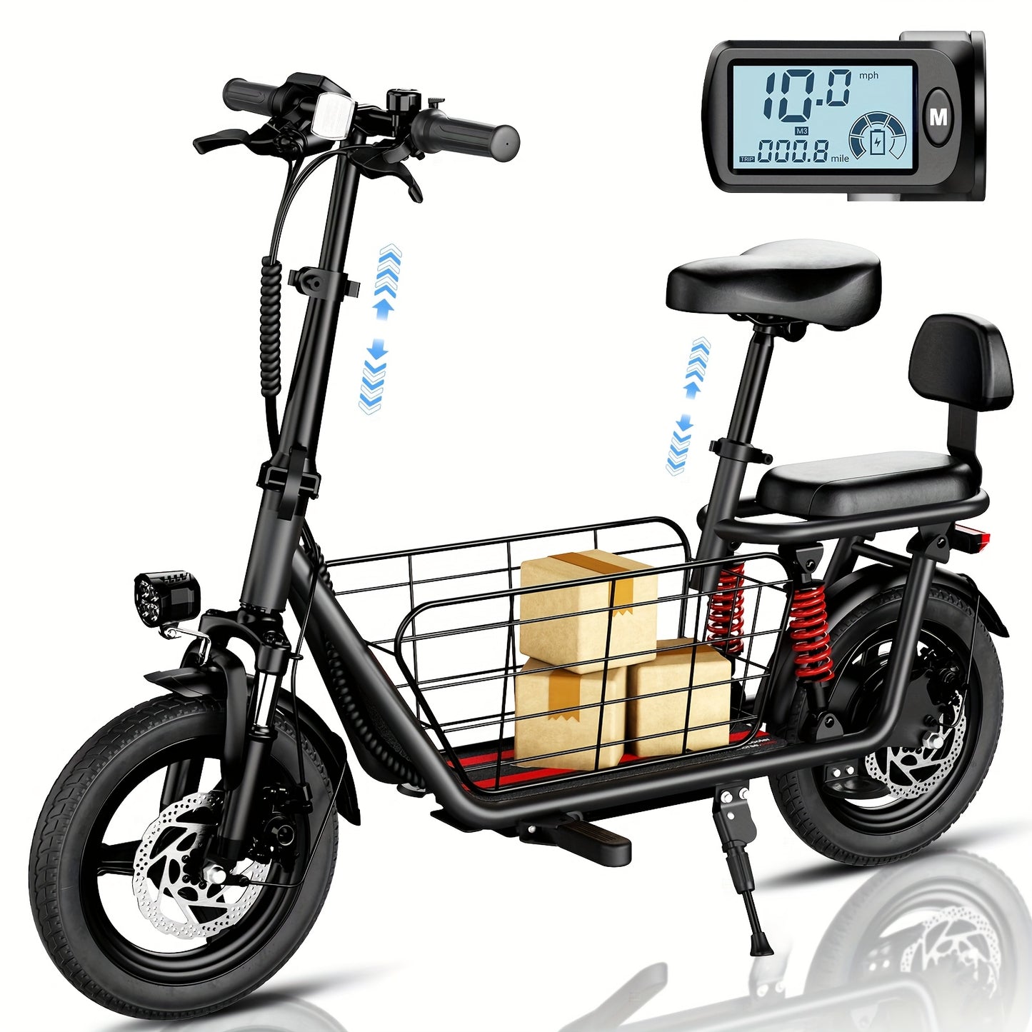 749W Peak Cargo Electric Scooter - 25 Mile Range, 20MPH, Dual Suspension, LCD Display, 330lbs Max Load, Adult Ebike with Basket & Cruise Control, Commuter Bike for Urban Travel, Black, Electric Scooter for Adults, Commuter Bi