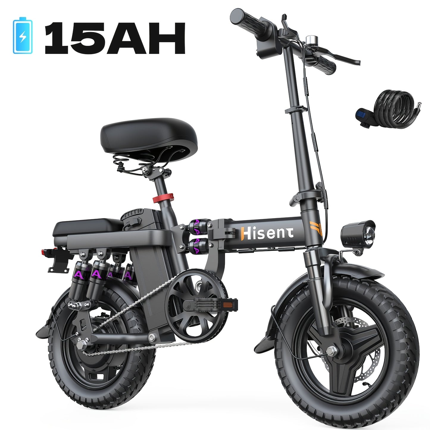 Hisent Adult Folding Electric Bike | 500W Rated, 740W Brushless Motor, 48V 6Ah/10Ah/15Ah/17.5Ah Lithium Battery, 8-32 Miles Range, 14 High-quality Tires, Alloy Steel Frame, LCD Display, Front and Rear