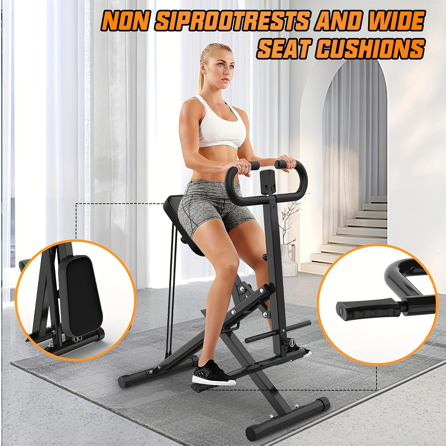 Squat Machine for Home Foldable Exercise Equipment Squat Rowing Machine with 3 HighStrength Resistance Band, Without Battery