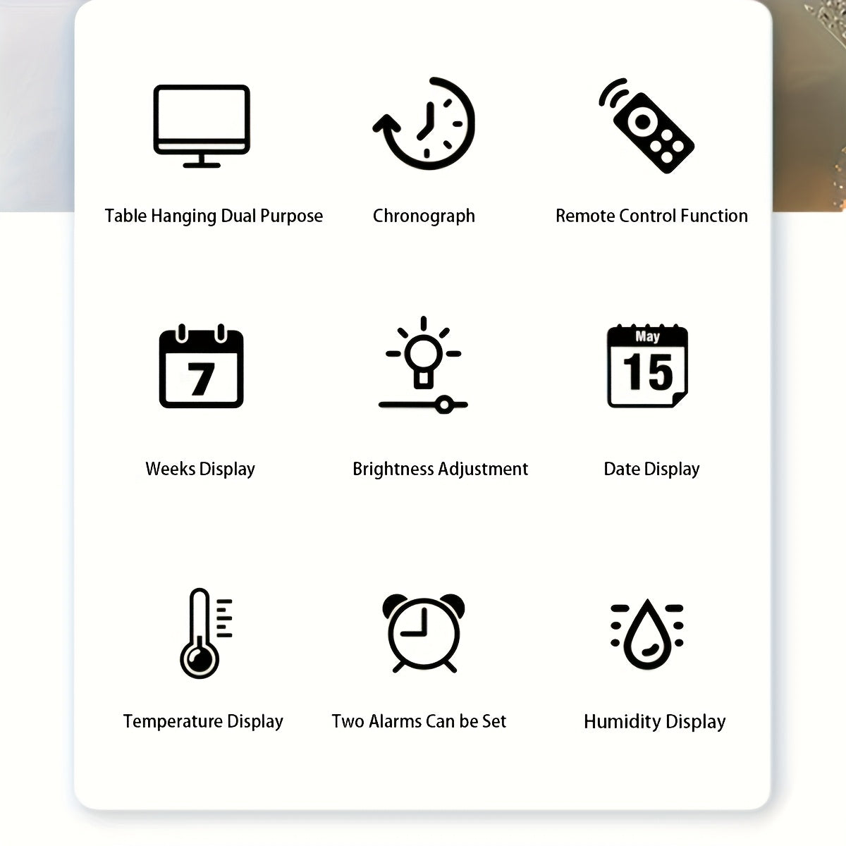 15" Modern Large Screen LED Alarm Clock with Date, Week, Temp, Humidity, Timer, Remote & Adjustable Brightness - Stylish Gift for Dad, Ideal for Seniors, Bedroom, Office, Or Living Room